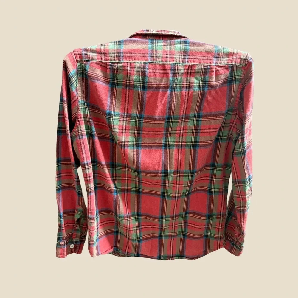 J.Crew Mens Red Green Plaid Flannel Shirt The Sporting Life‎ Cotton Medium